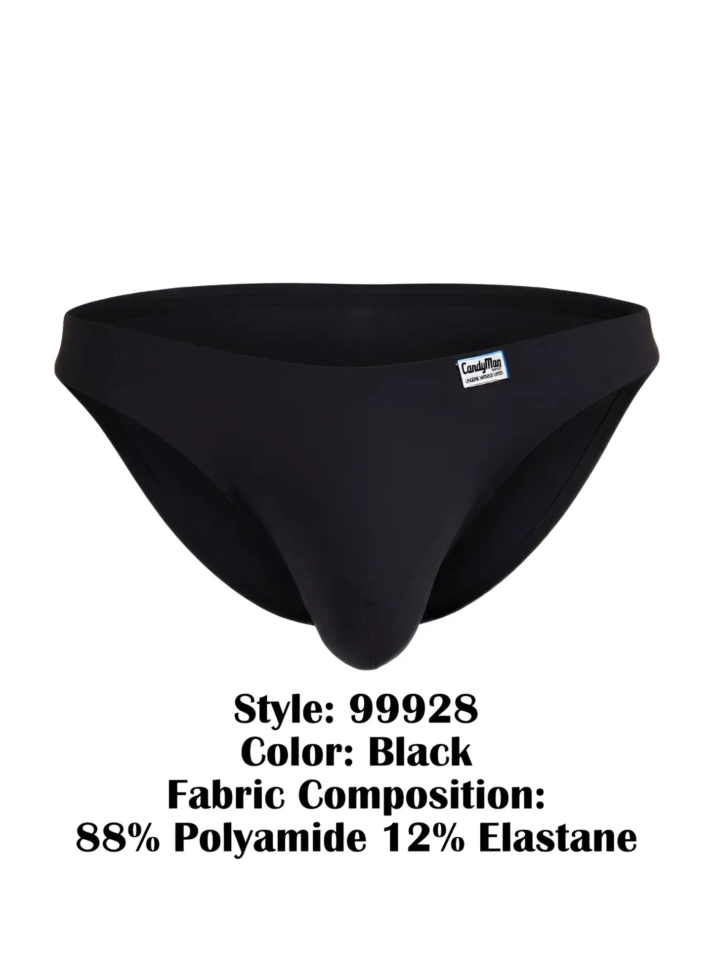 Black candyman 99928 bikini briefs in black made from 88 polyamide 12 elastane for comfortable fit