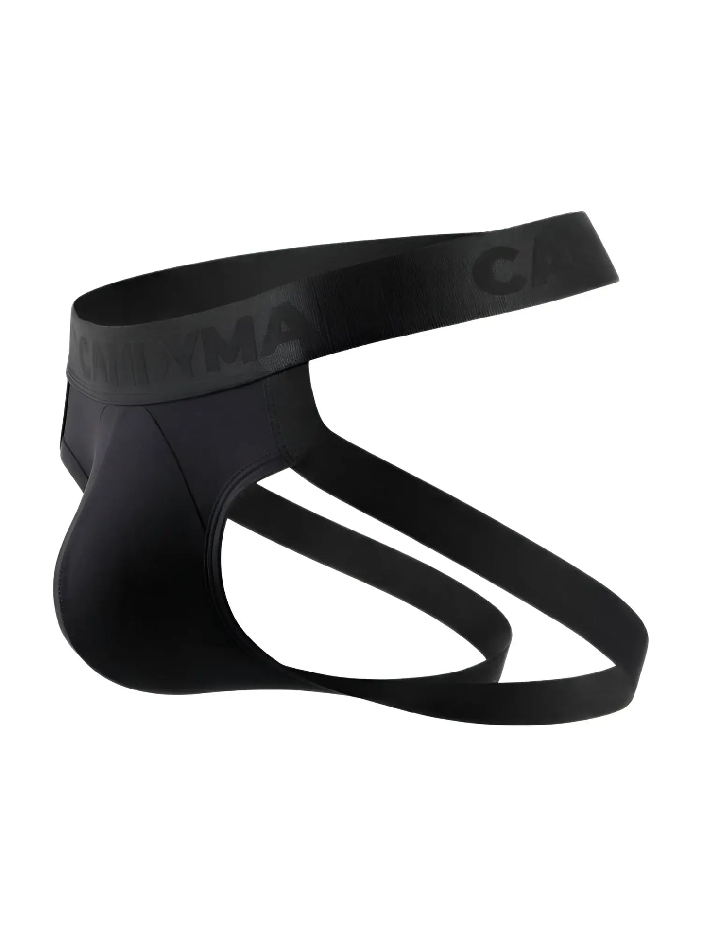 Black candyMan 99929 jockstrap briefs with contoured design and elastic waistband featuring canxma branding