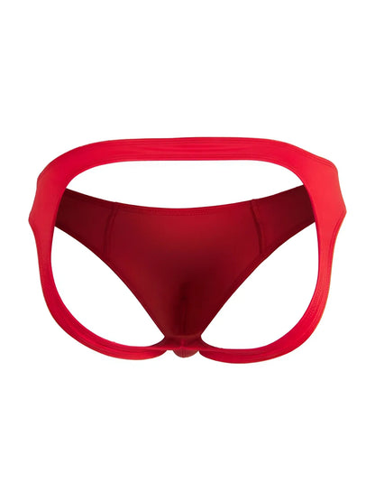 Red candyMan 99929 jockstrap with bold wide waistband and smooth form-fitting fabric in a red bikini bottom style