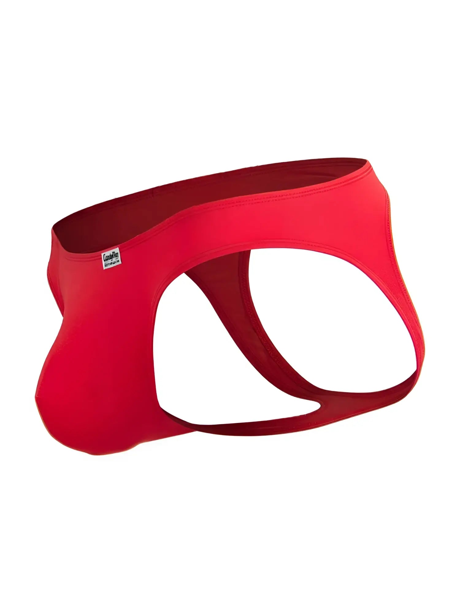 Red candyMan 99929 jockstrap men’s briefs with smooth form-fitting design and small brand tag on waistband