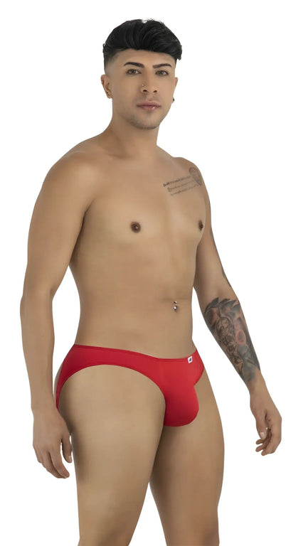 Red men’s briefs candyman 99929 with a small white logo on the left hip in comfortable fabric for daily wear
