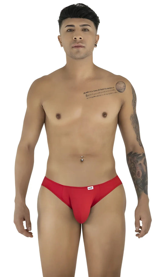 Red briefs with a small white logo on the left hip from candyman 99929 jockstrap in red color