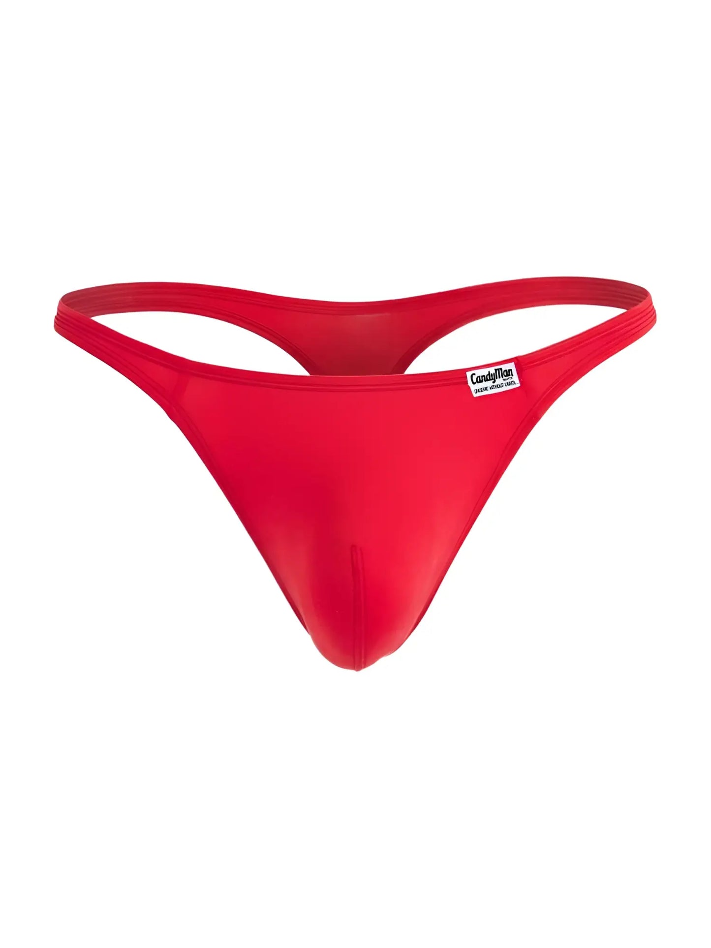 Red candyman 99930 thong in red made of smooth stretchy fabric with a sleek minimalist design shown from the back