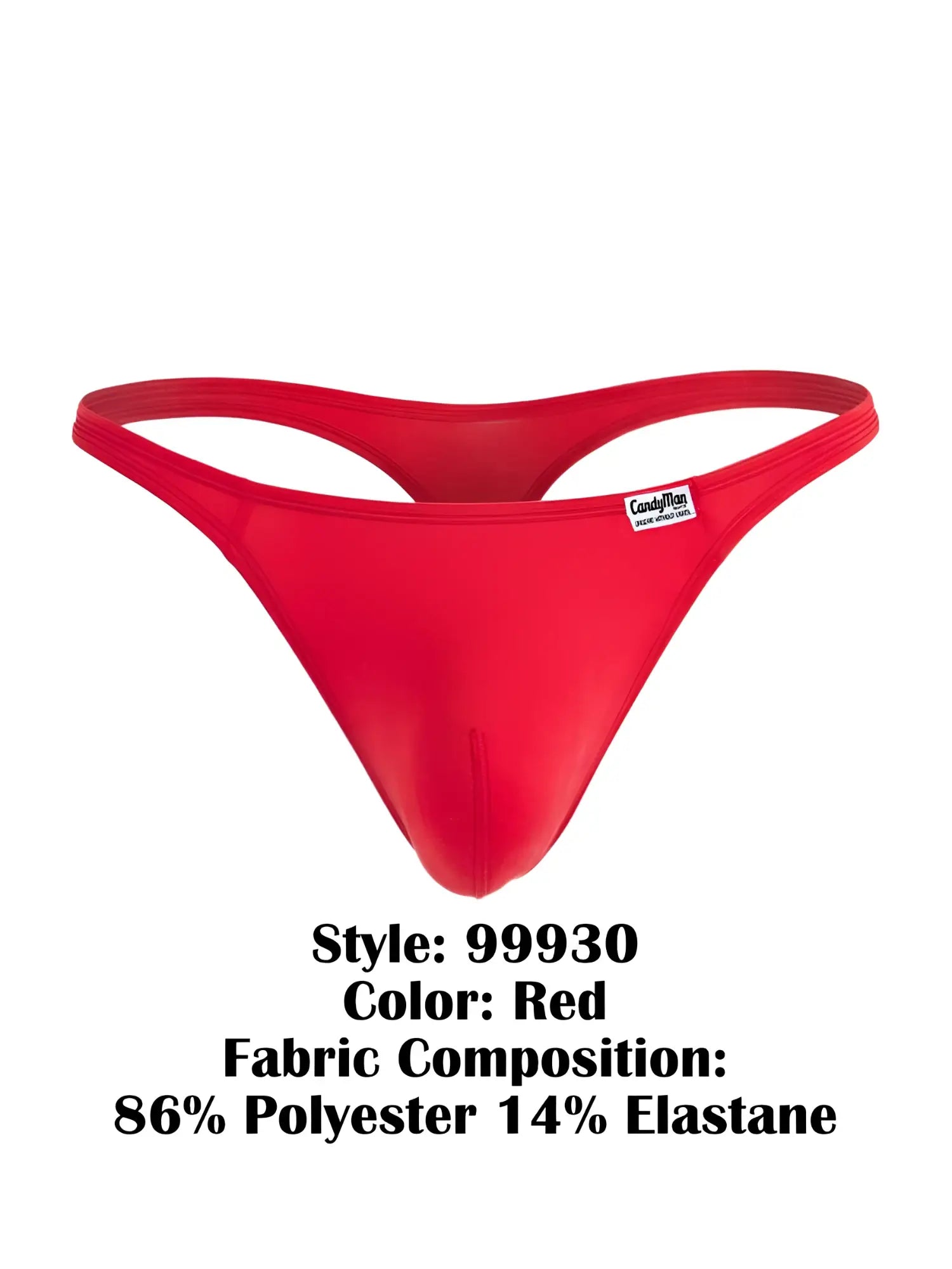 CandyMan 99930 red thong with smooth form-fitting design made from 86% polyester and 14% elastane