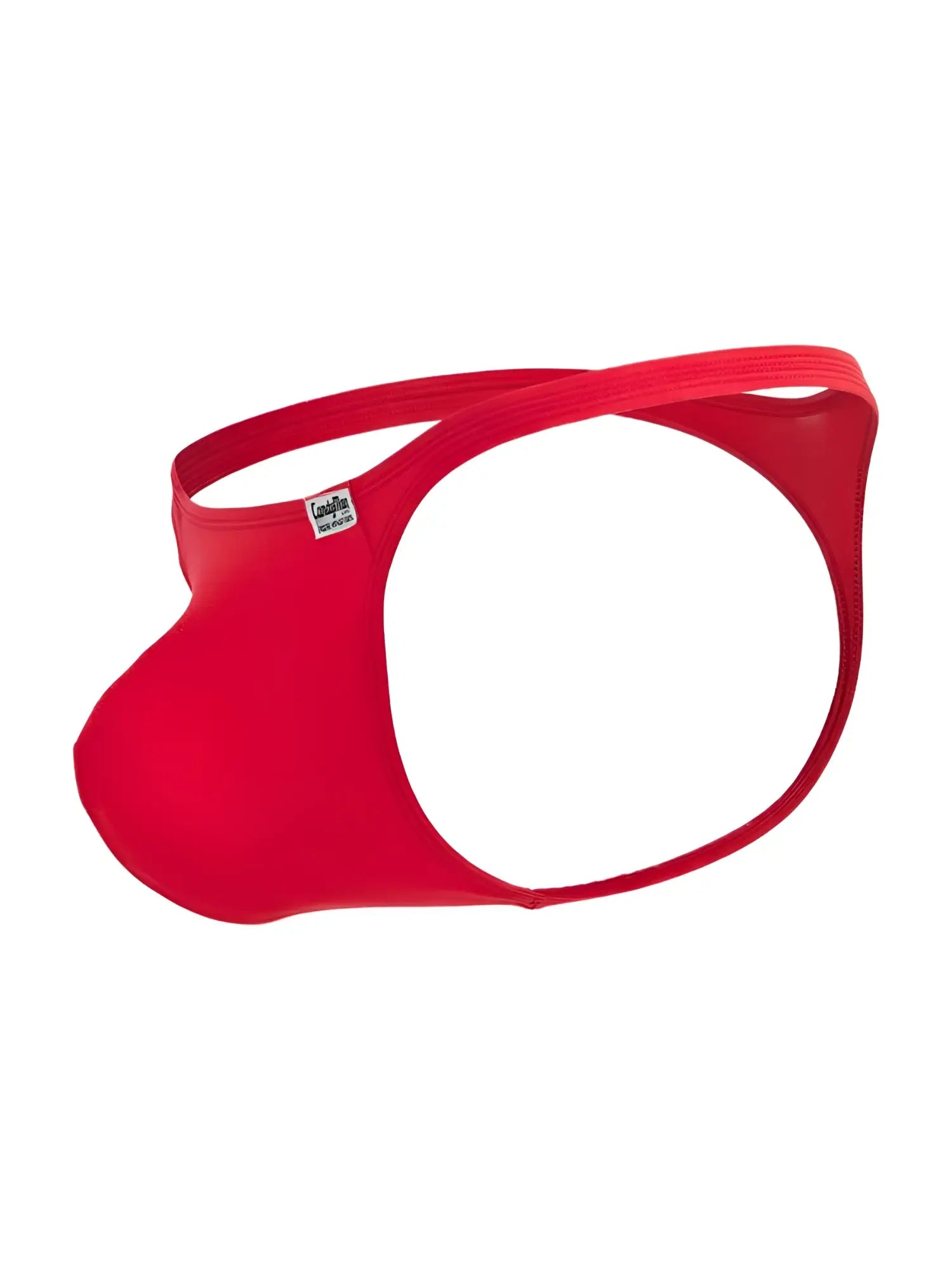 Red CandyMan 99930 men’s thong with form-fitting design, elastic waistband, and distinctive cutout detail