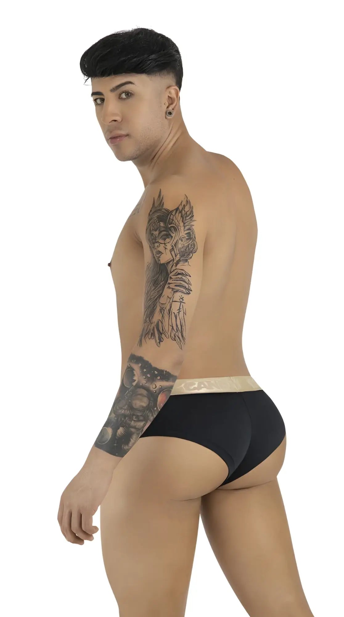 Black briefs with a beige waistband from candyman 99932 offering comfortable and stylish underwear wear