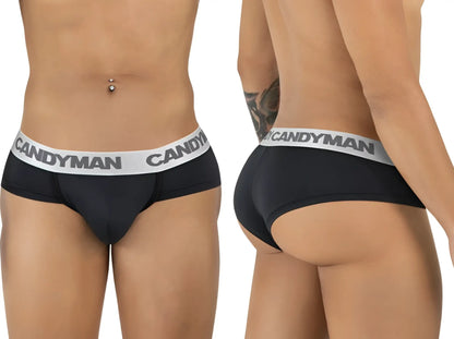 Black candyman 99932 briefs with bold black logo on contrasting white elastic waistband for comfortable wear