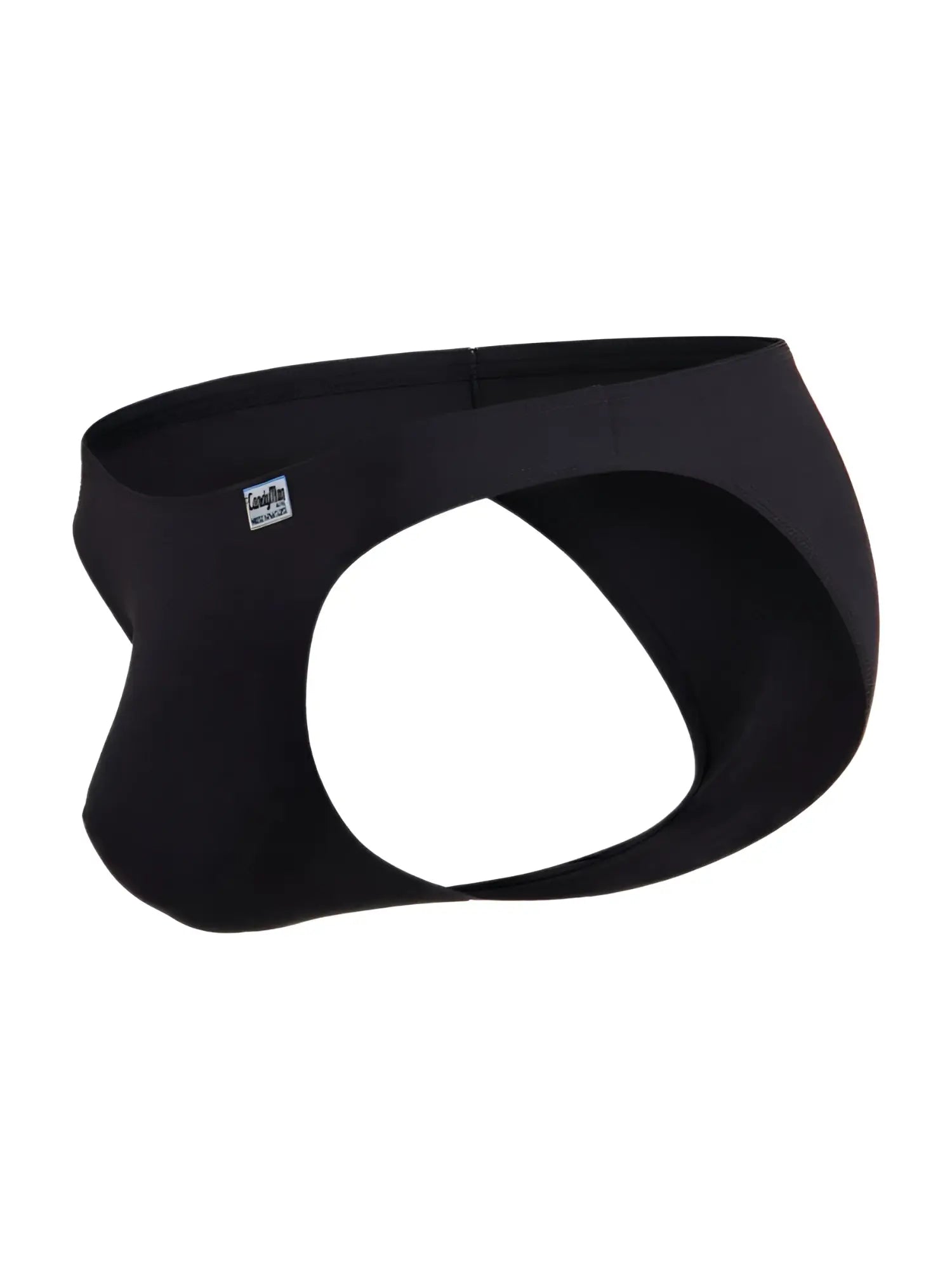 Black candyman 99932 briefs with a sleek contoured design and small brand tag on the waistband in form-fitting fabric