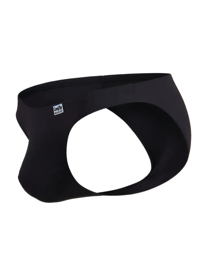 Black candyman 99932 briefs with a sleek contoured design and small brand tag on the waistband in form-fitting fabric