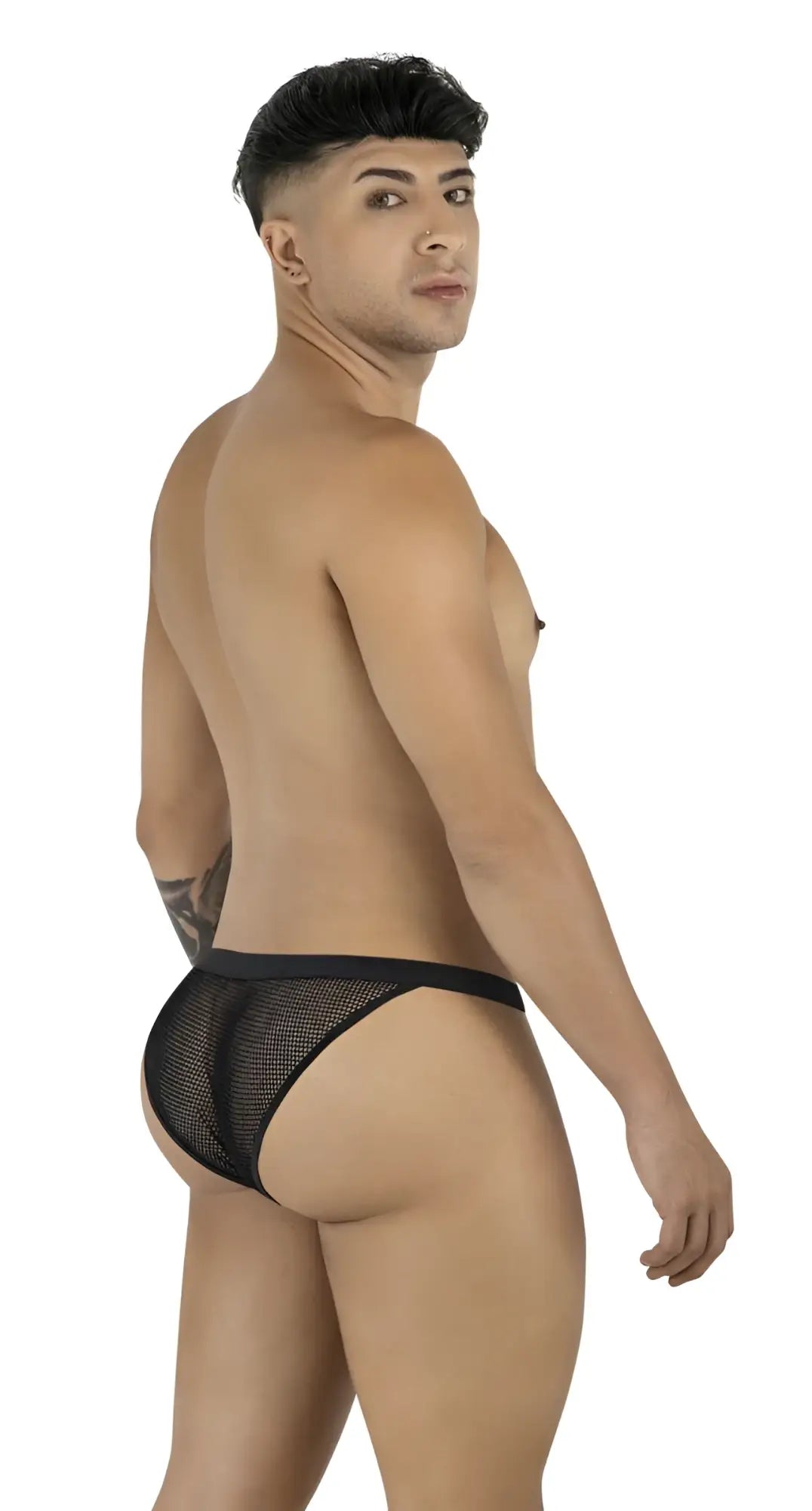 Candyman 99933 bikini black mesh briefs with a sleek form-fitting design in black mesh material