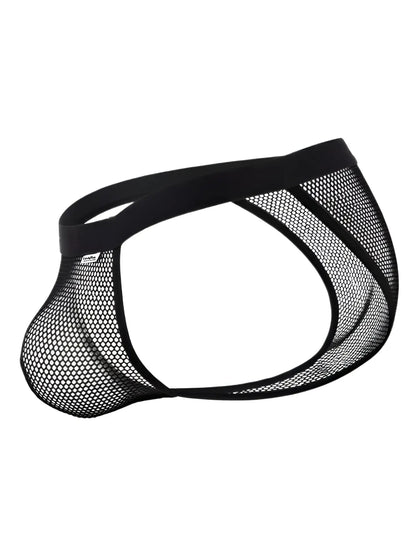 Black mesh briefs with solid elastic waistband from candyman 99933 bikini color black mesh collection front view