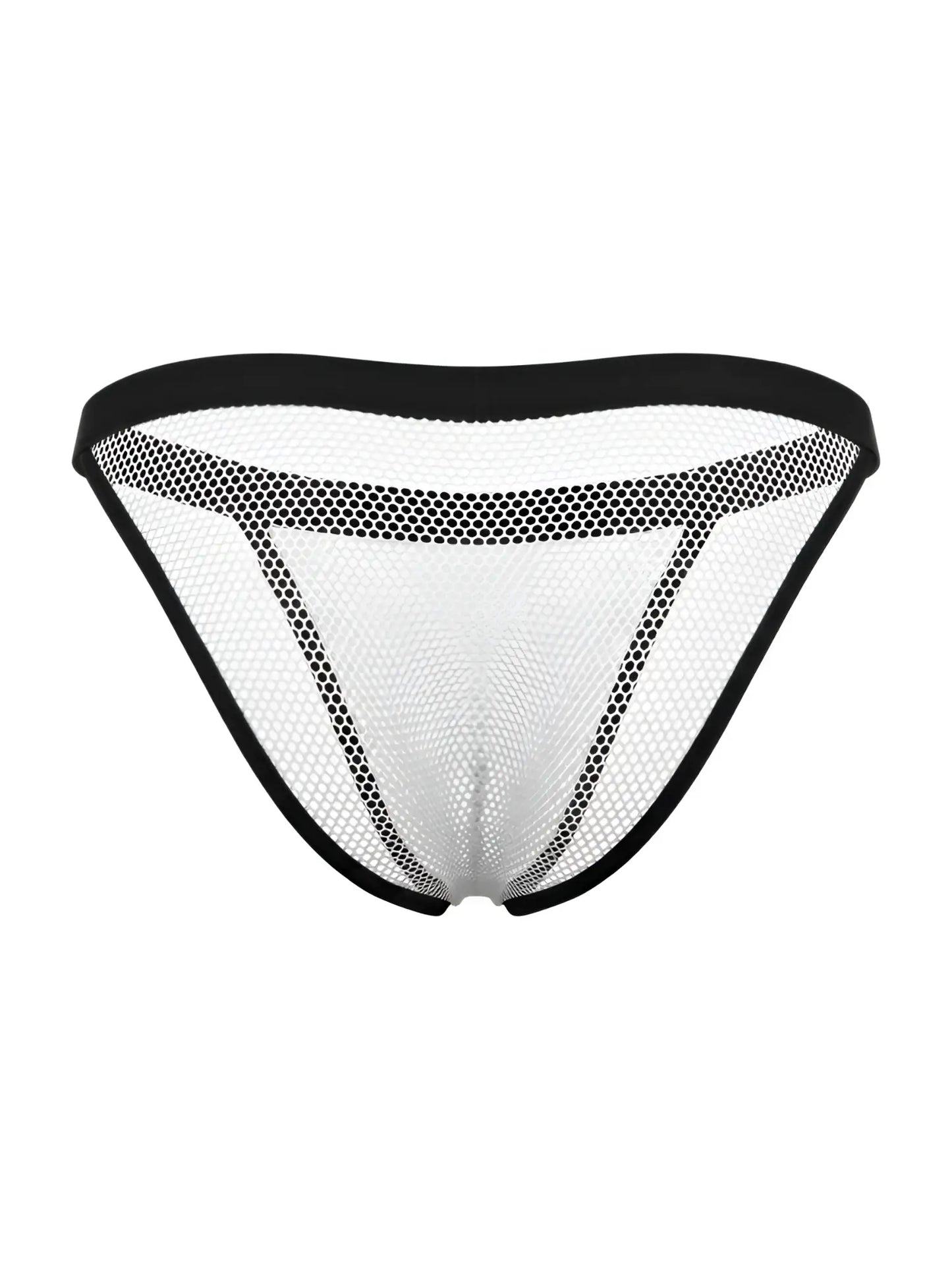 Candyman 99933 bikini color white mesh briefs in black and white mesh with solid black waistband front view