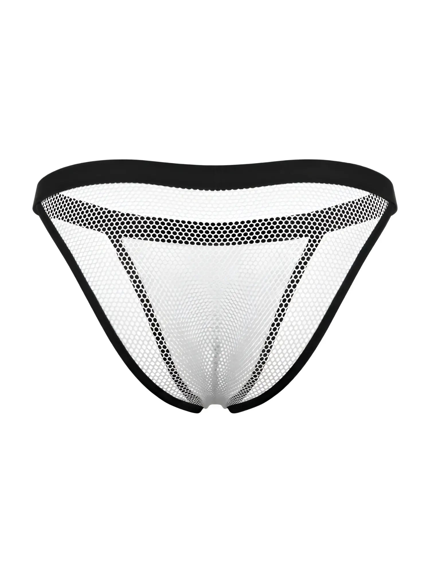 Candyman 99933 bikini color white mesh briefs in black and white mesh with solid black waistband front view