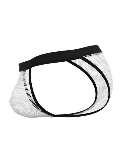 Black and white mesh CandyMan 99933 bikini briefs with solid black waistband for stylish comfort