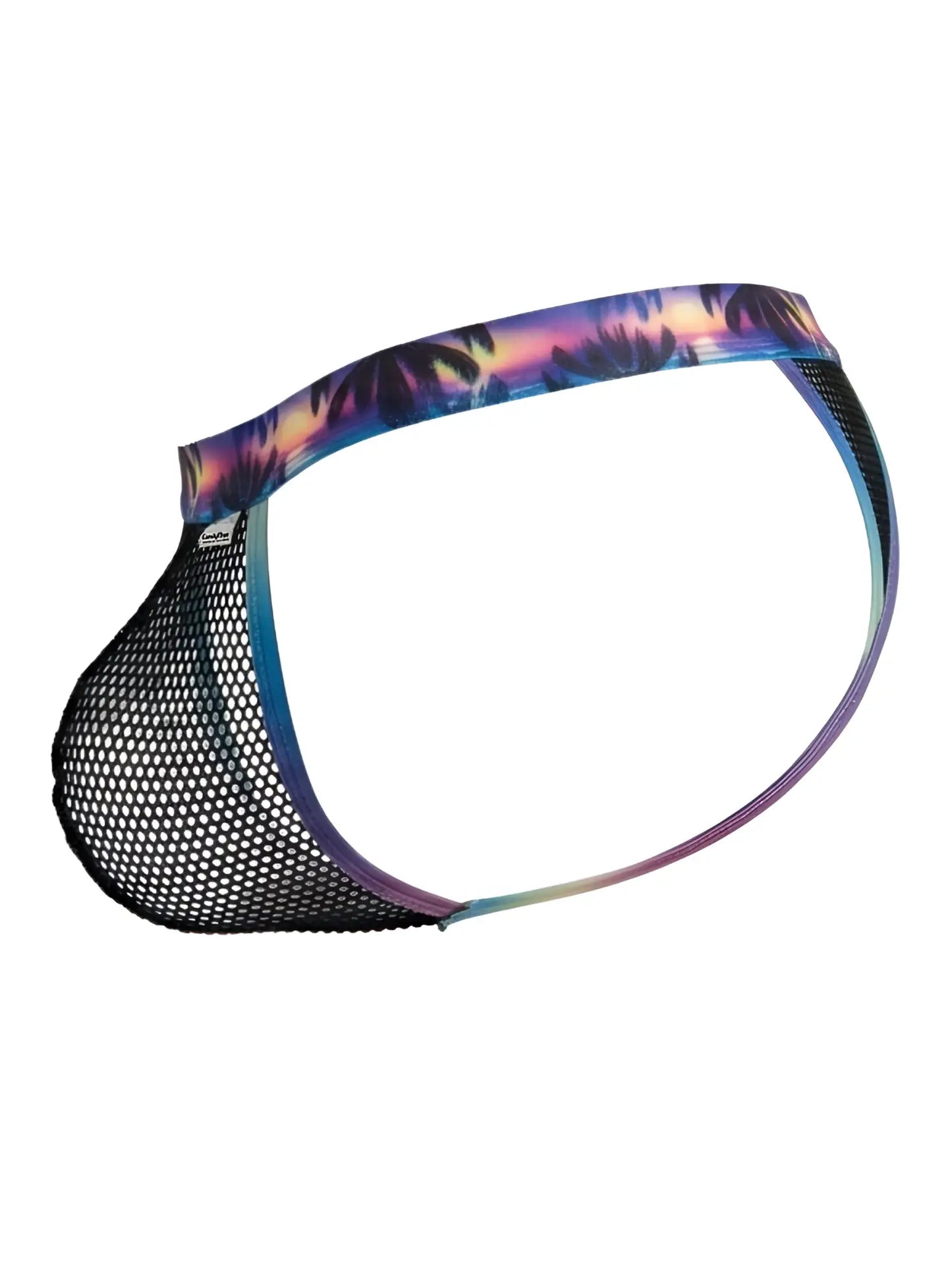 Black mesh briefs thongs with vibrant tropical sunset waistband by candyman 99936 in black color