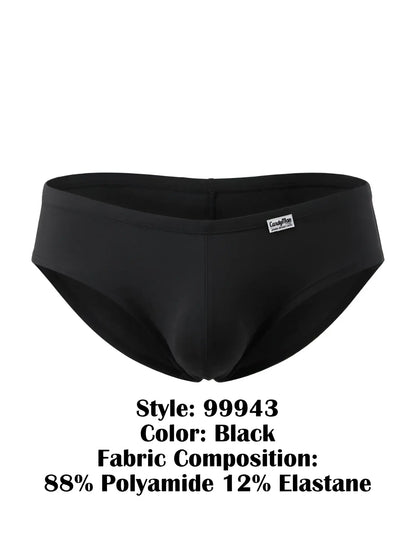 CandyMan 99943 black trunks featuring a low-rise cut with a small branded tag on the waistband.