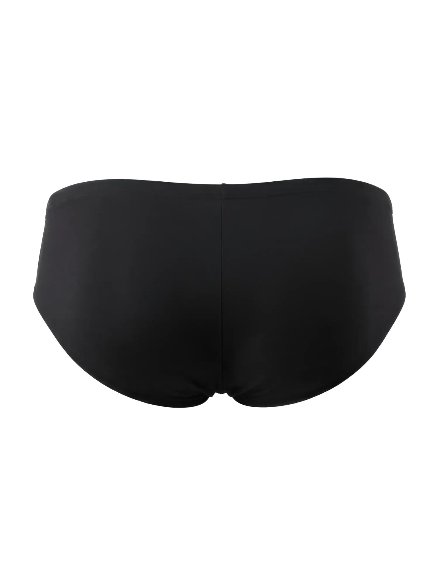 Back view of black CandyMan 99943 trunks featuring a smooth, form-fitting fabric and a center back seam.