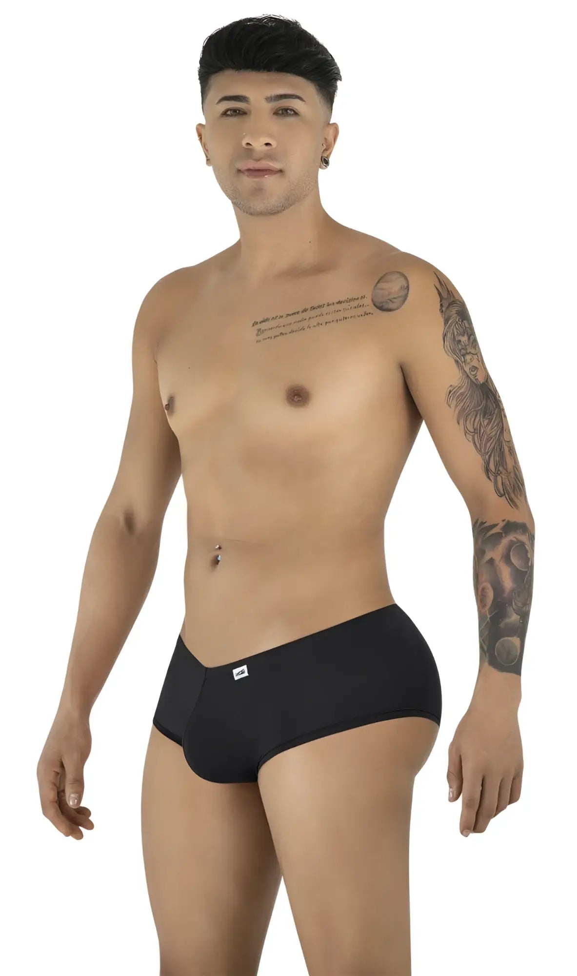 CandyMan 99943 black trunks featuring a low-rise, form-fitting cut and a small logo tag on the front waistband.