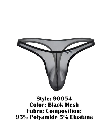CandyMan 99954 black sheer mesh thong with a contoured pouch and minimalist elastic waistband.