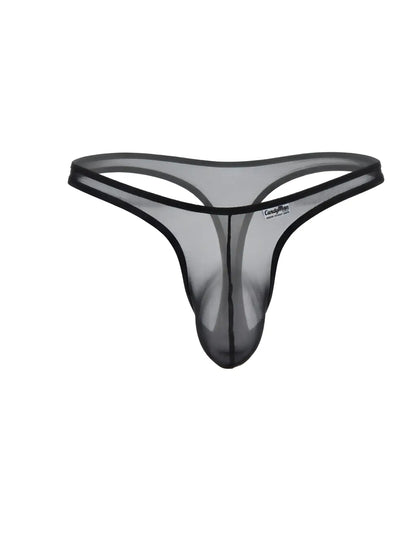 CandyMan black sheer mesh thong with a contoured front pouch and minimal elastic waistband.