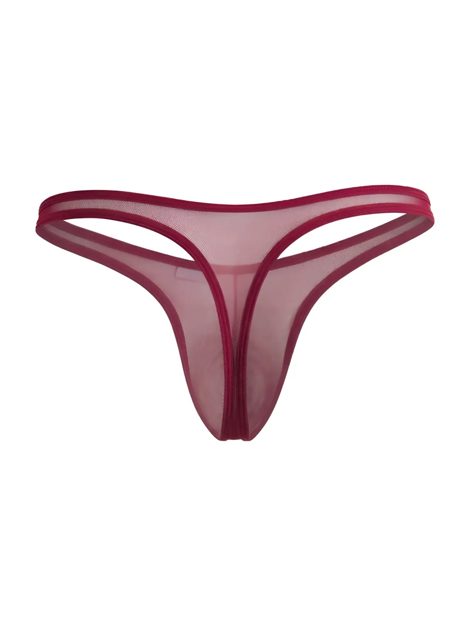 CandyMan burgundy thong in sheer, lightweight mesh fabric with a minimalist, contoured cut.