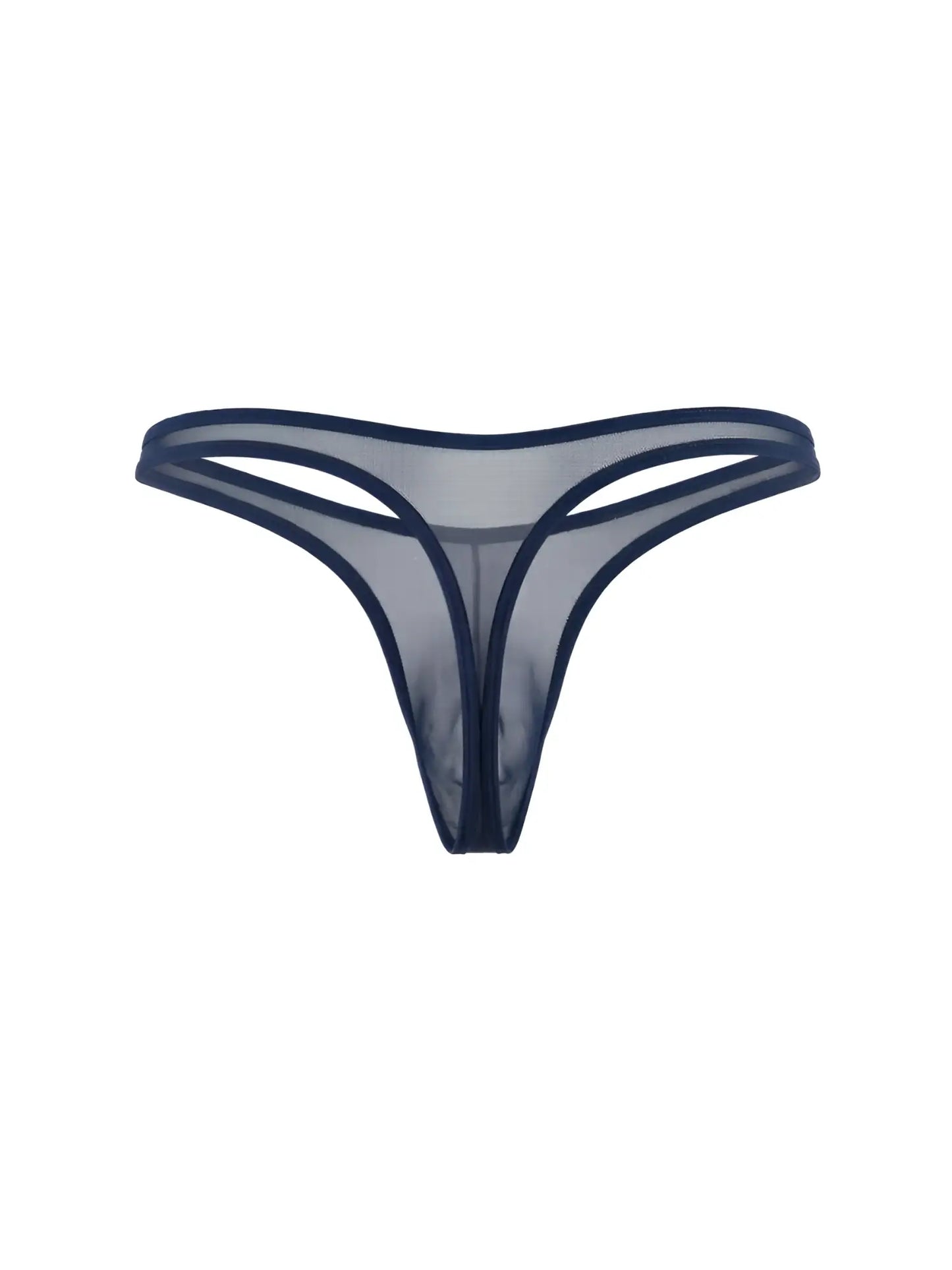CandyMan 99954 navy blue thong made of sheer mesh fabric with thin elastic trim.