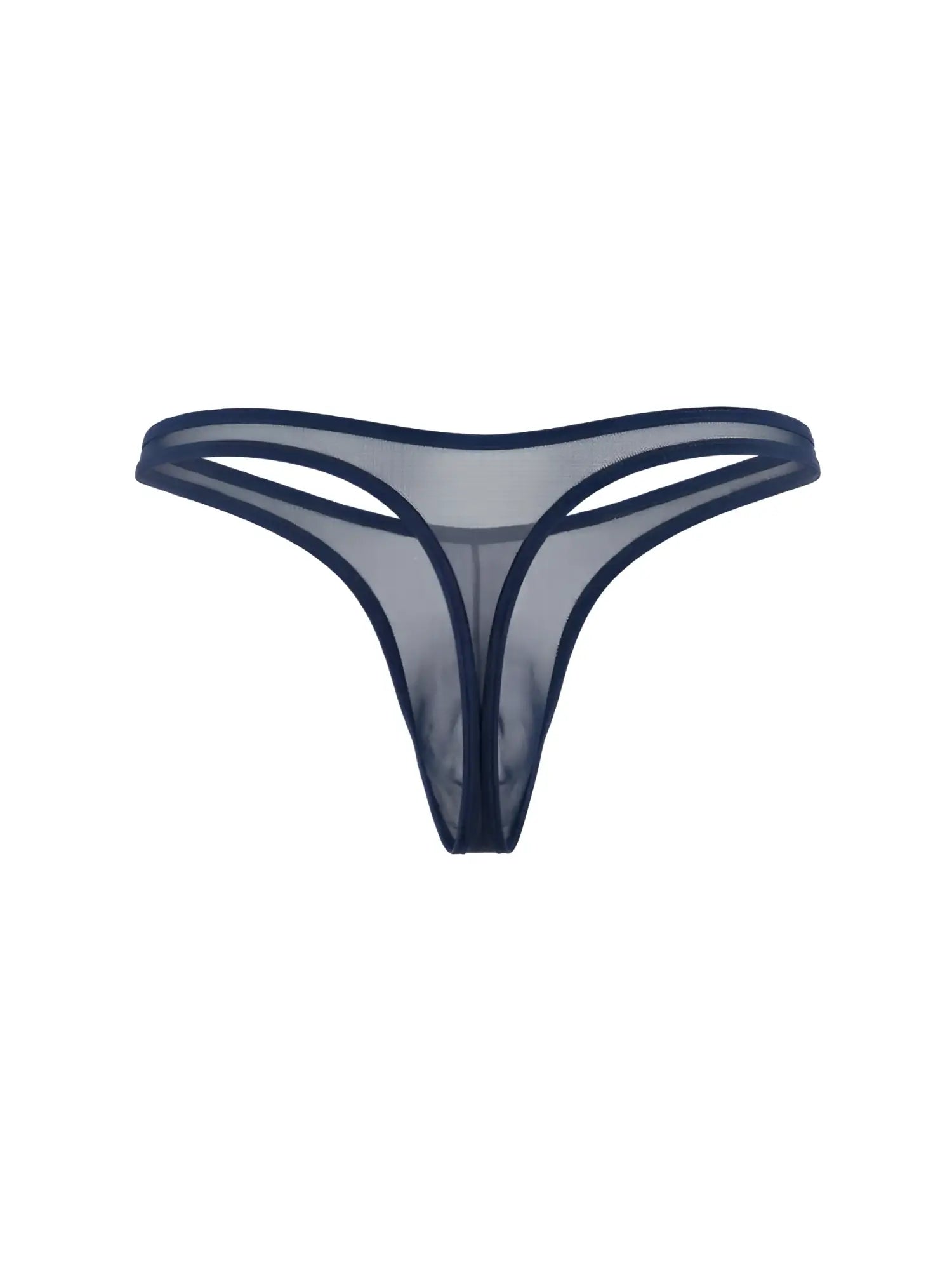 CandyMan 99954 navy blue thong made of sheer mesh fabric with thin elastic trim.