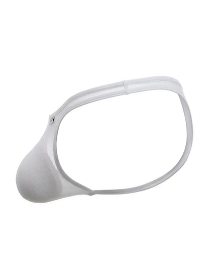 CandyMan white mesh thong featuring a contoured pouch design and thin waistband.