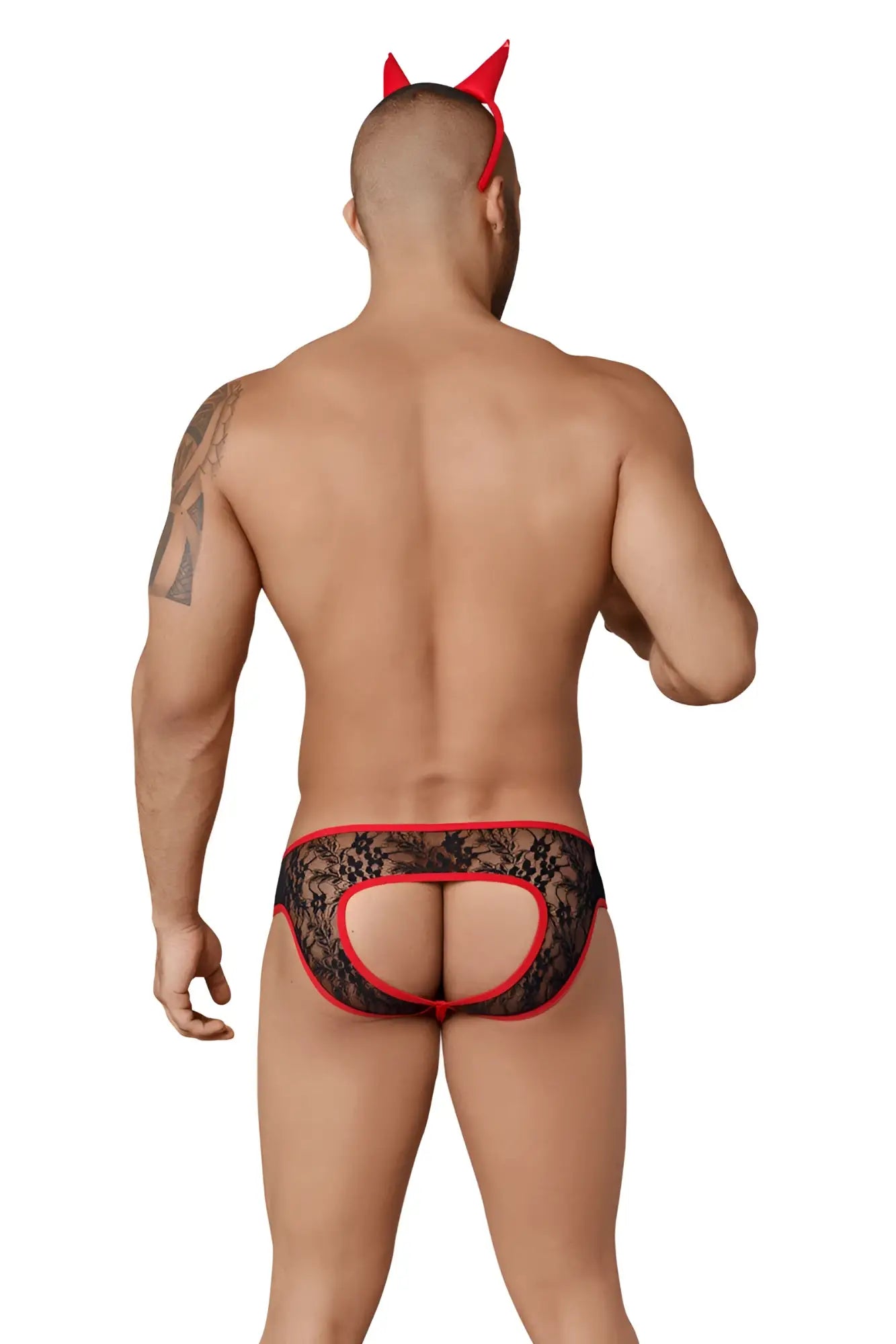 Red and black lace thong with cutout design from candyman devil outfit costume in size medium