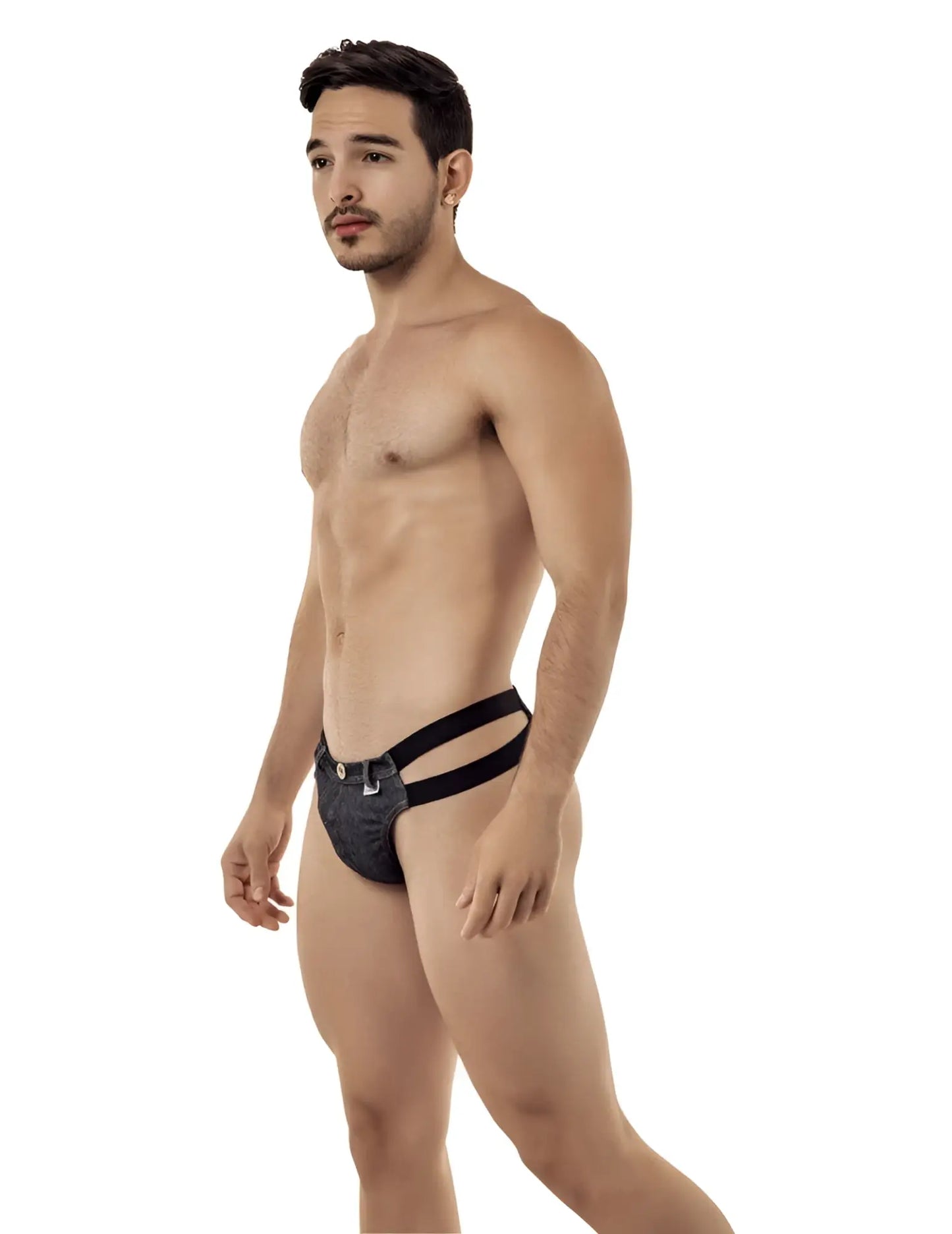 Black denim briefs with a distinctive double-strap design candyman double strap jeans thong underwear size s