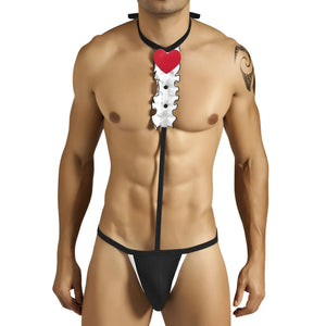 Candyman tuxedo outfit costume black and white with red heart-shaped pendant size l shown from the front