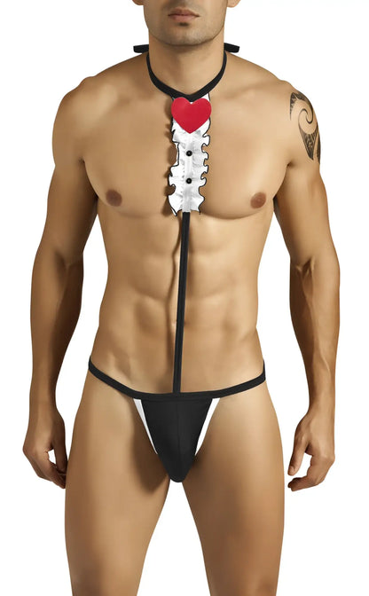 Candyman tuxedo outfit costume black and white with a red heart shaped pendant size large for novelty wear