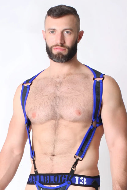 Cellblock 13 cyber x-treme harness blue cbs096 size m blue and black leather harness with adjustable straps and metal clasps