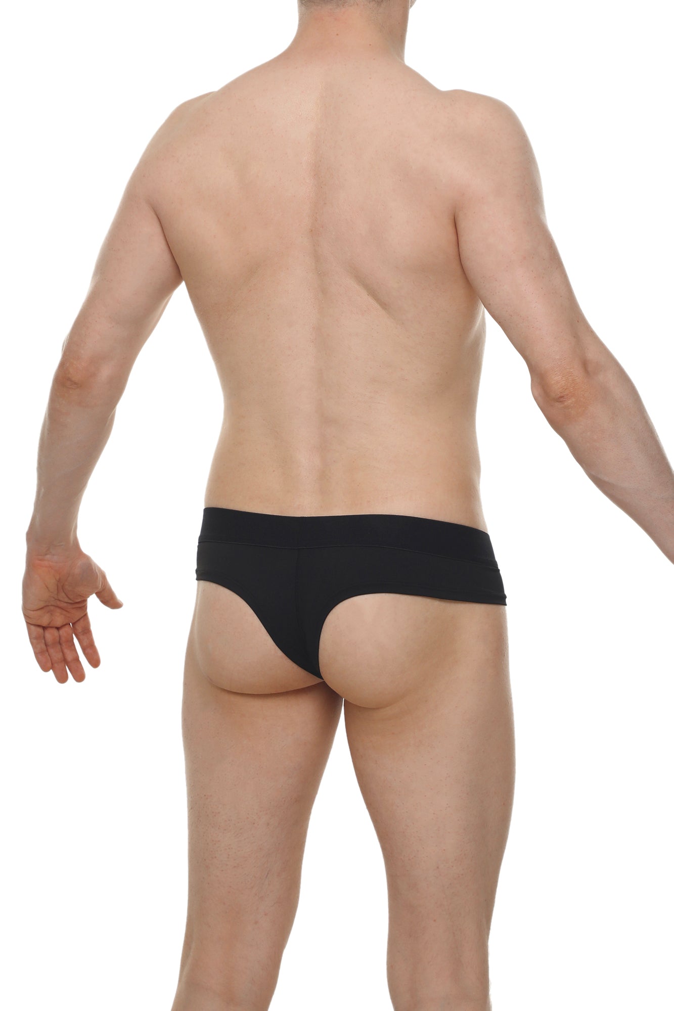Black cheeky brief skine seamless form-fitting briefs with smooth design shown from the back side