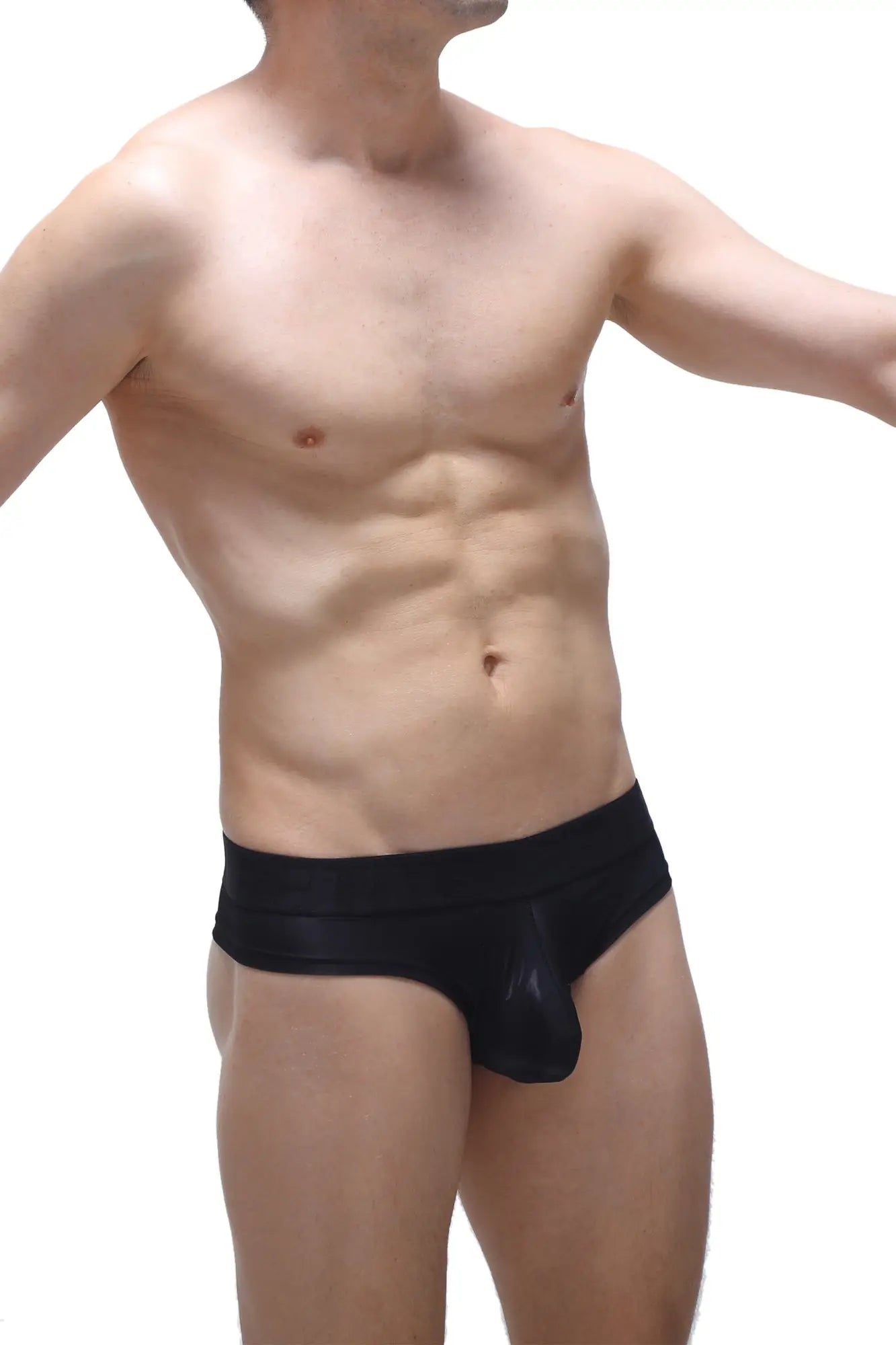Black men’s cheeky brief voile in black with a smooth, form-fitting design made from lightweight breathable fabric