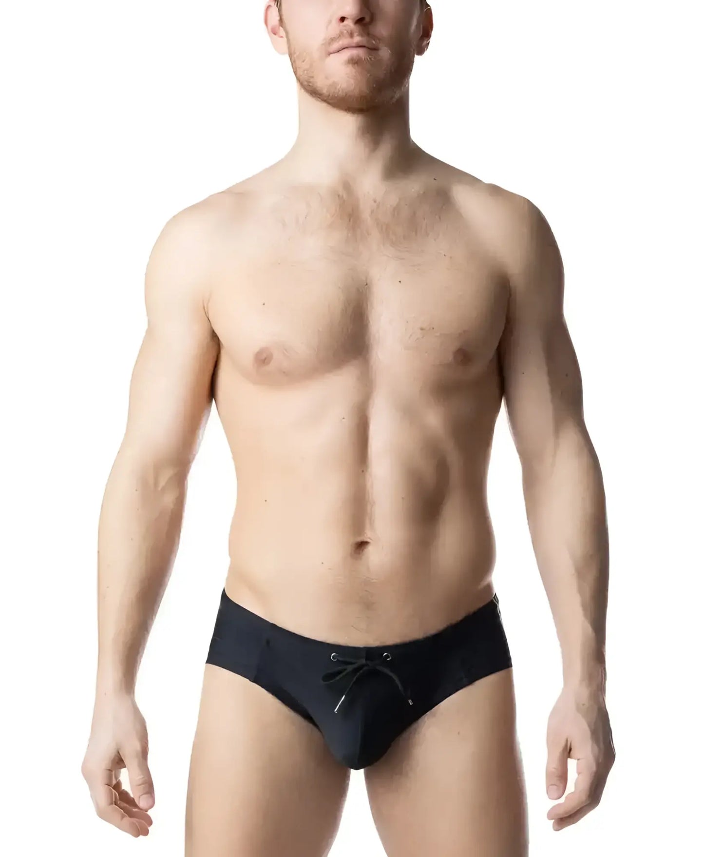 Black chromium bikini swim trunks with drawstring waistband designed for comfortable beachwear use