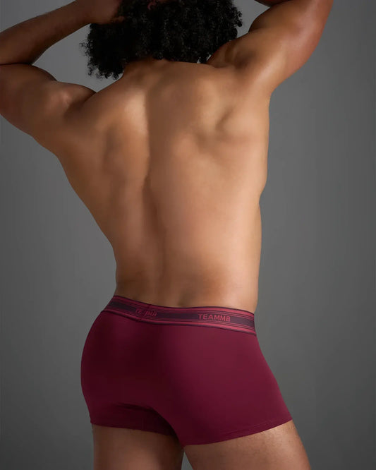 Maroon classic cotton trunk boxer briefs with matching elastic waistband featuring teamms brand logo