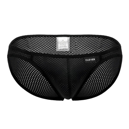Clever 0535-1 kroma bikini black mesh briefs with sleek form-fitting design and clever brand label on waistband