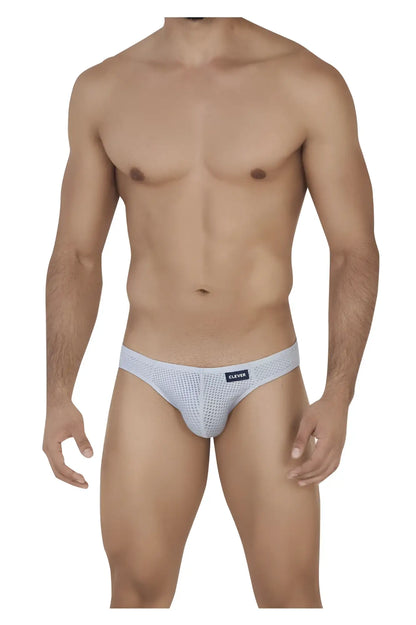 Light gray mesh briefs with subtle pattern and small black Clever brand tag on waistband in Kroma Bikini style