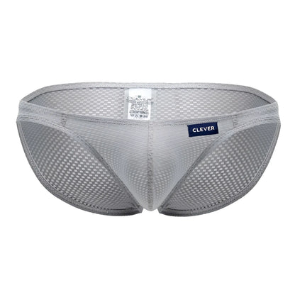 Gray mesh briefs with subtle checkered pattern and navy blue clever brand label from clever 0535-1 kroma bikini