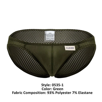 Olive green mesh briefs clever 0535-1 kroma bikini made of 93 polyester 7 elastane with clever brand label visible
