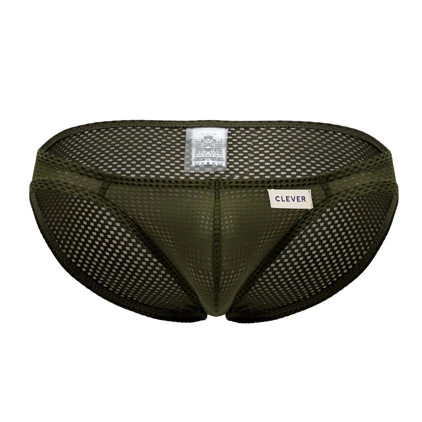 Olive green mesh briefs with clever branded label from clever 0535-1 kroma bikini color green collection
