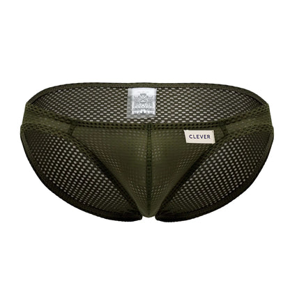 Olive green mesh briefs with clever branded label from clever 0535-1 kroma bikini color green collection