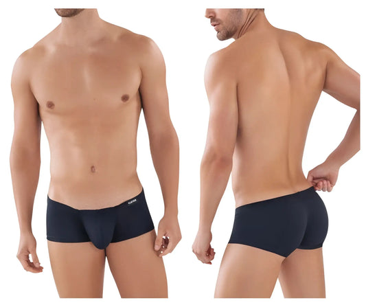 Black clever 0872 latin trunks briefs with a snug fit and small brand logo on the waistband in black color