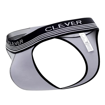 Gray and black clever 0926 comfy thong briefs with a striped waistband showing the back side design