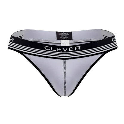 Gray and black Clever 0926 comfy thong with striped waistband showing the front side in soft fabric design