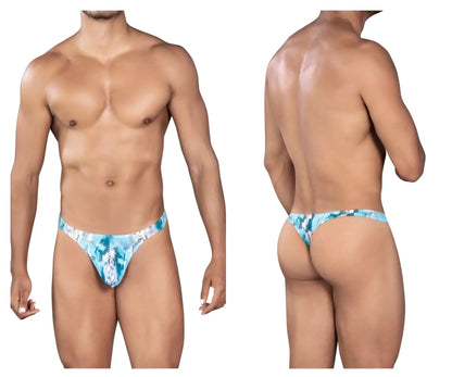 Blue and white patterned clever 0932 art thong for men with tropical floral design in gray color