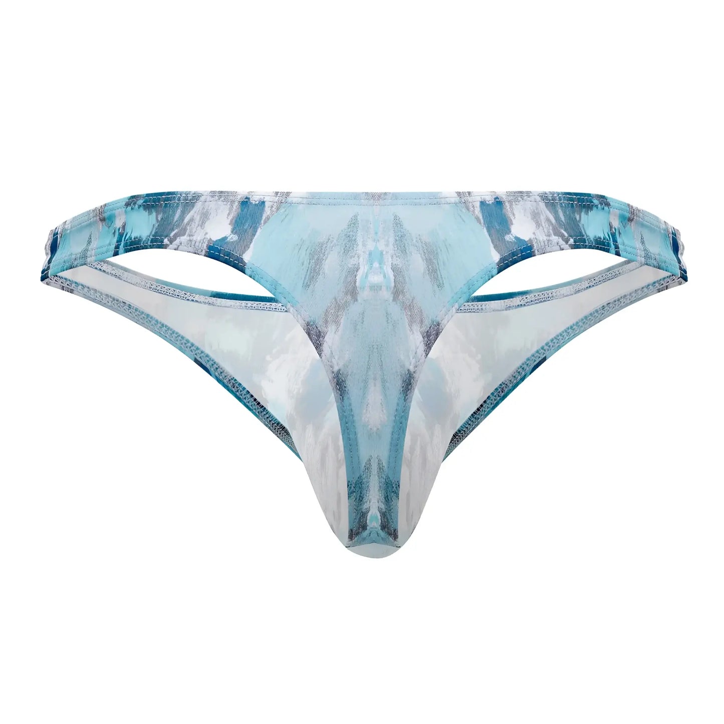 Clever 0932 art thong in gray featuring a light blue and white abstract mirrored pattern on the front side