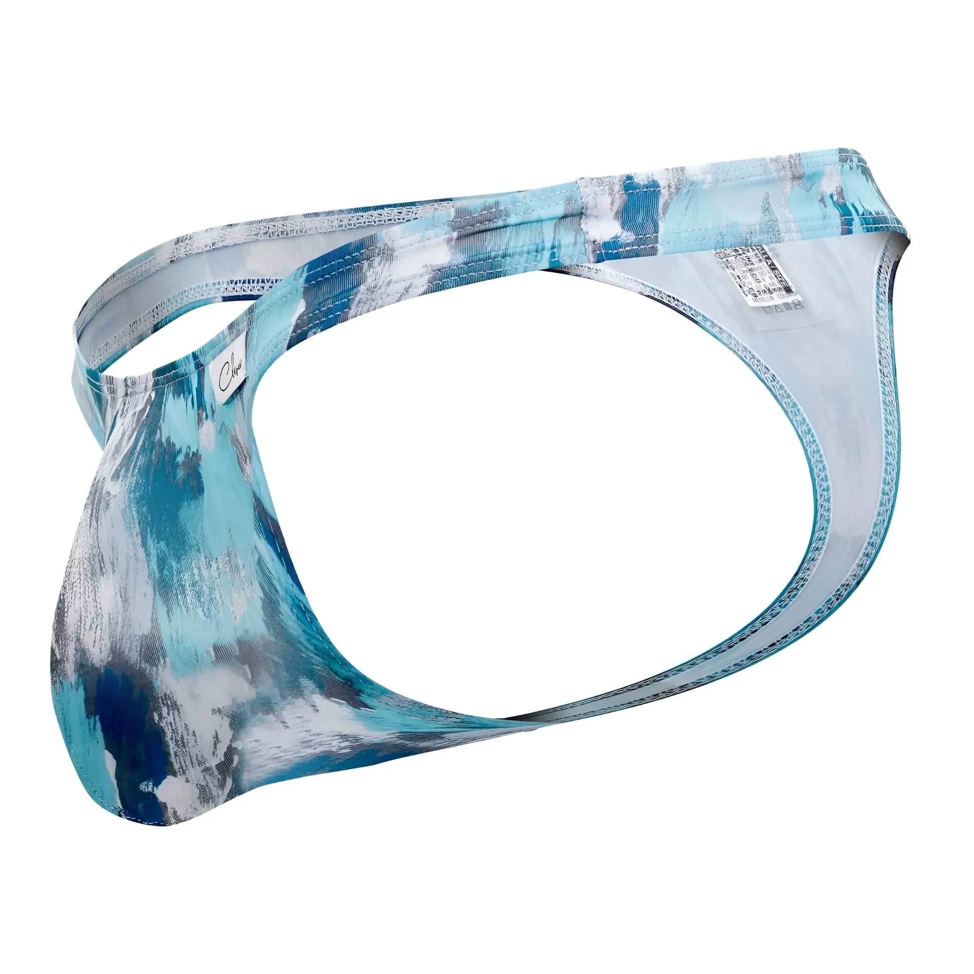 Clever 0932 art thongs men’s thong in turquoise and white abstract paint-splatter pattern with sleek modern design