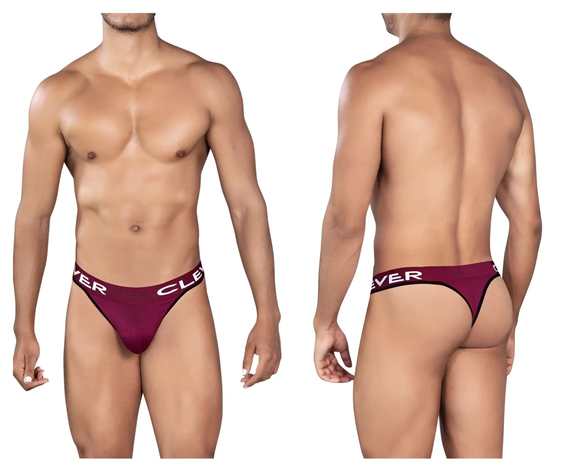 Maroon clever 0940 jasped briefs with white branding on waistband designed for comfortable everyday wear